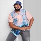 Adult Extended Size Printed Casual Fit Short Sleeve Button-down Shirt - Original Use Coral Berry/tree 3xl, Pink Pink/tree