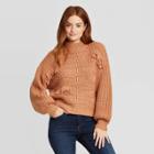 Women's Mock Turtleneck Fringe Pullover Sweater - Universal Thread Rust