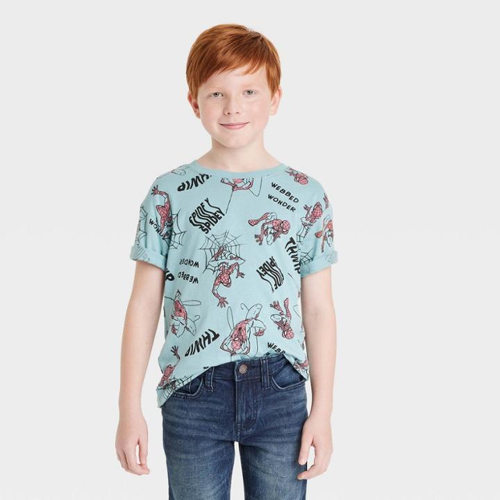Boys' Marvel Spider-man Short Sleeve Graphic T-shirt - Teal Green