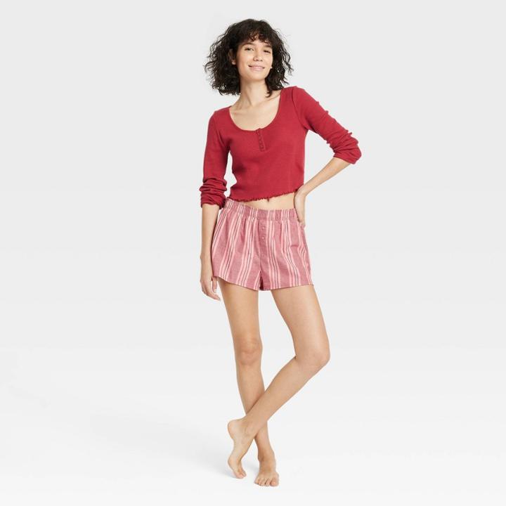 Women's Striped Foldover Waistband Boxer Pull-on Shorts - Colsie Red