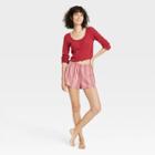 Women's Striped Foldover Waistband Boxer Pull-on Shorts - Colsie Red