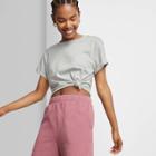 Women's Short Sleeve Roll Cuff Boxy T-shirt - Wild Fable Gray