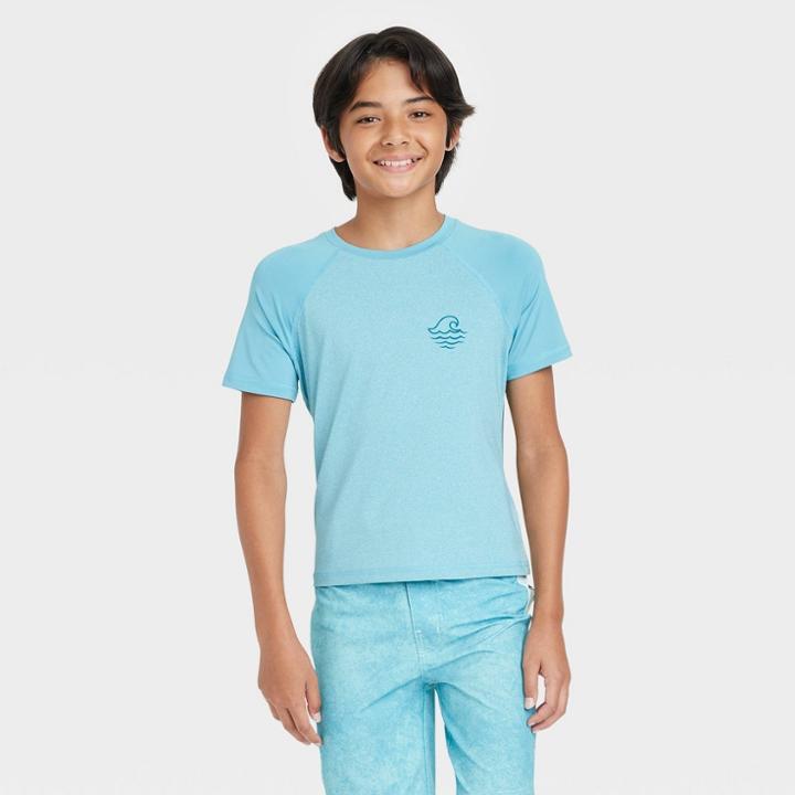 Boys' Wave Short Sleeve Rash Guard Swim Shirt - Art Class Turquoise Blue