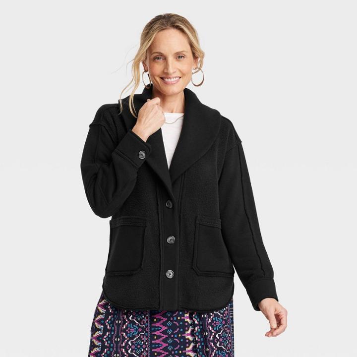 Women's French Terry Shawl Collar Jacket - Knox Rose Black