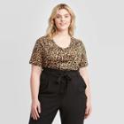 Women's Plus Size Leopard Print Short Sleeve V-neck Slim Fit T-shirt - Ava & Viv 1x, Women's, Size: