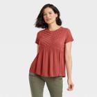 Women's Short Sleeve Pleat Detail Knit Top - Knox Rose Rust