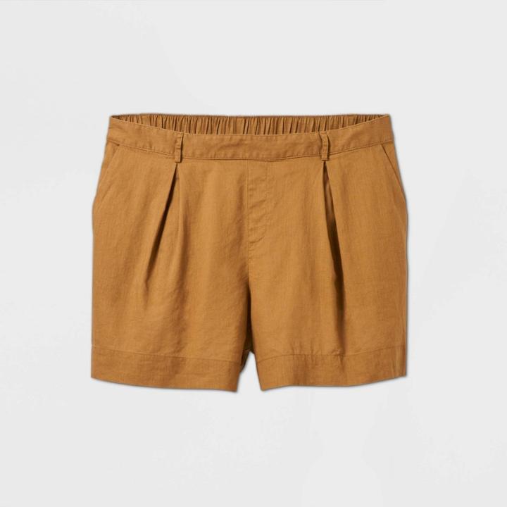 Women's Plus Size Linen Shorts - Ava & Viv Brown X, Women's