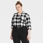 Women's Plus Size Long Sleeve Flannel Button-down Shirt - Universal Thread Black Plaid