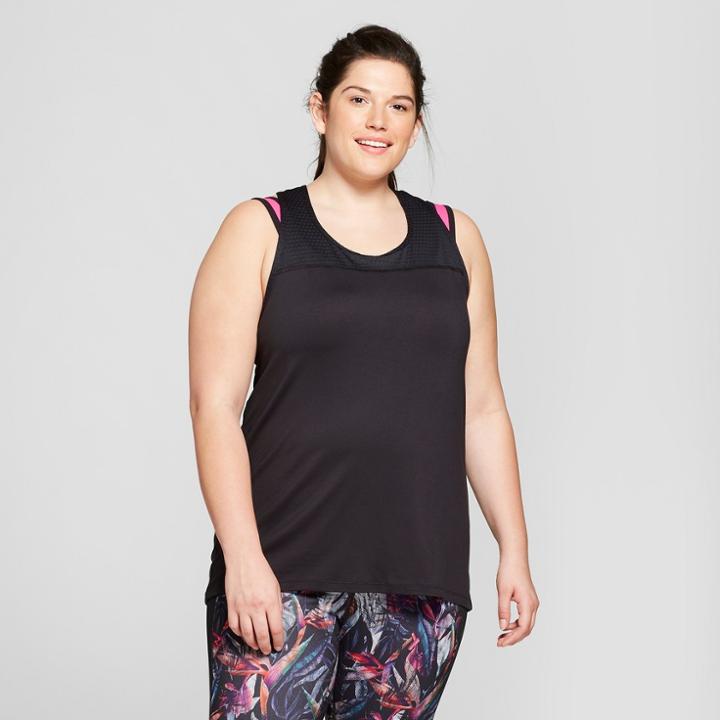 Women's Plus-size Mesh Block Long Tank Top - C9 Champion Black