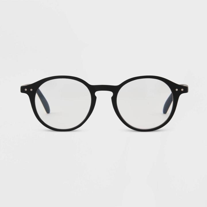 Women's Gloss Plastic Round Blue Light Filtering Reading Glasses - Universal Thread Black