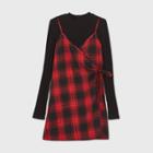 Girls' Plaid Mock Neck Long Sleeve Dress - Art Class Red/black