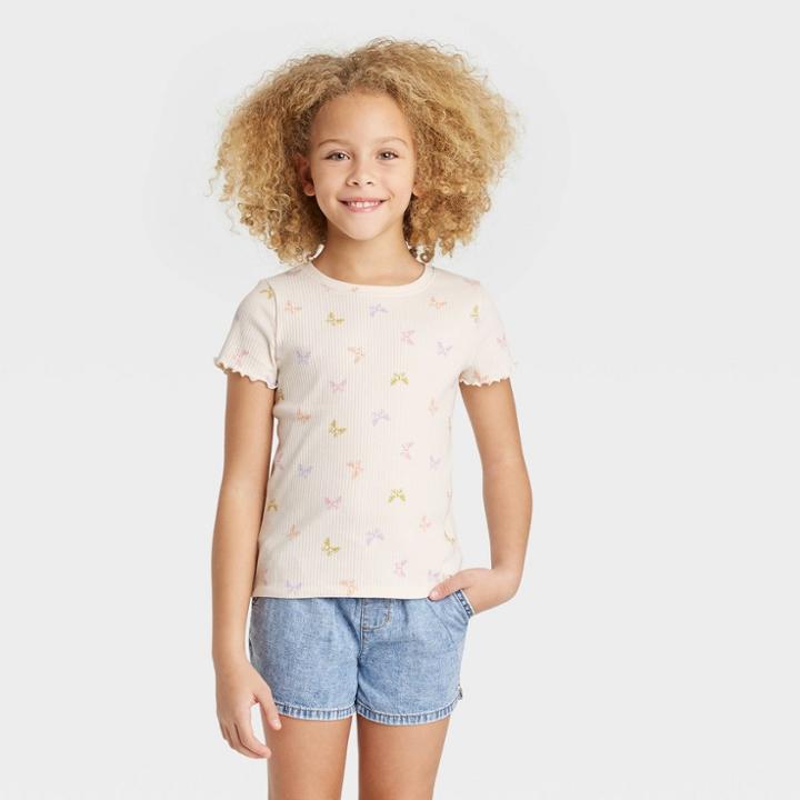 Girls' Short Sleeve Ribbed T-shirt - Cat & Jack Off-white