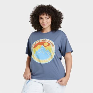 National Park Foundation Women's Plus Size Rocky Mountains Short Sleeve Graphic T-shirt - Blue