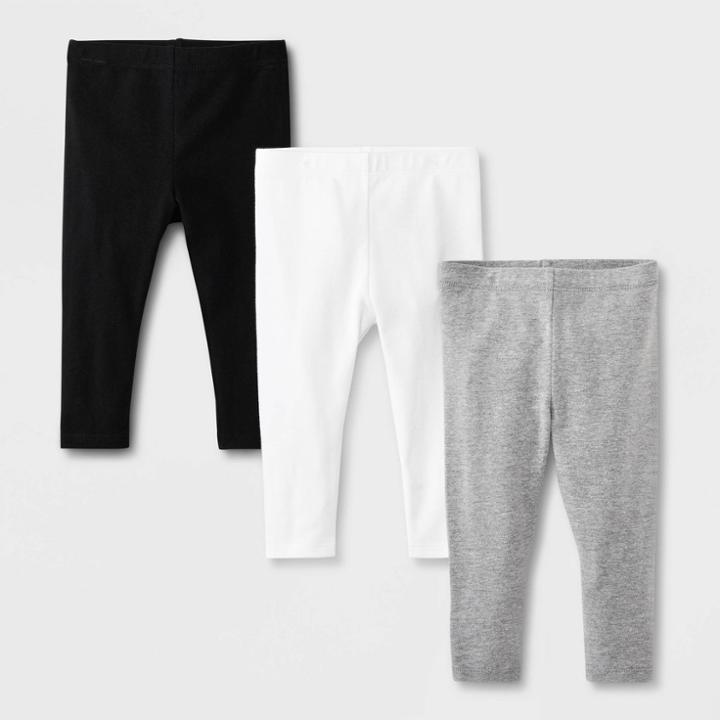 Baby Girls' 3pk Leggings Set - Cat & Jack White/gray/black Newborn