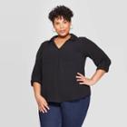 Women's Plus Size Long Sleeve Collared Utility Pocket Shirt - Ava & Viv Black