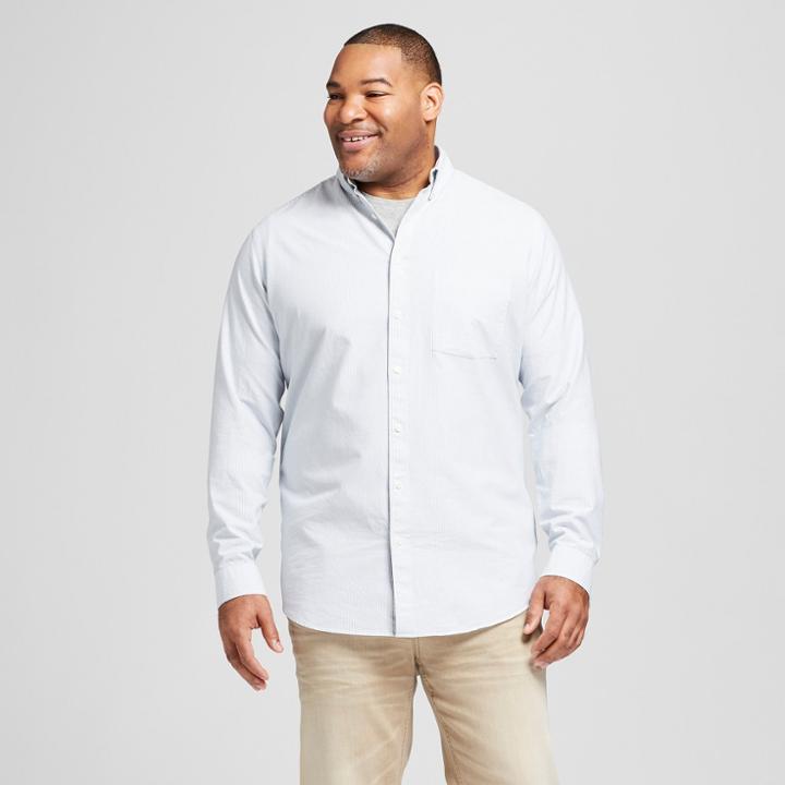 Men's Big & Tall Striped Long Sleeve Button-down Shirt - Goodfellow & Co Athletic Blue