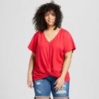 Women's Plus Size Short Sleeve Wrap Front T-shirt - Universal Thread Red