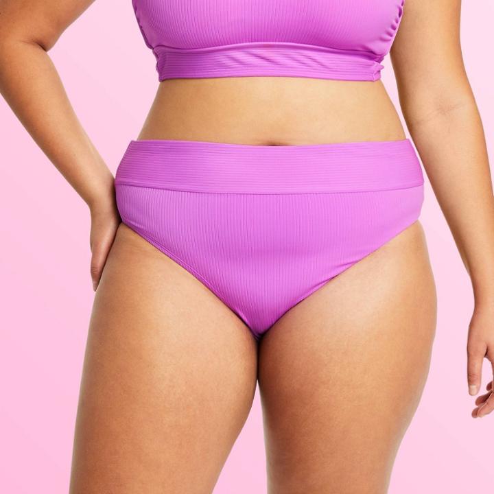 Women's Plus Size High-waist Ribbed Bikini Bottom - Stoney Clover Lane X Target Bright Purple