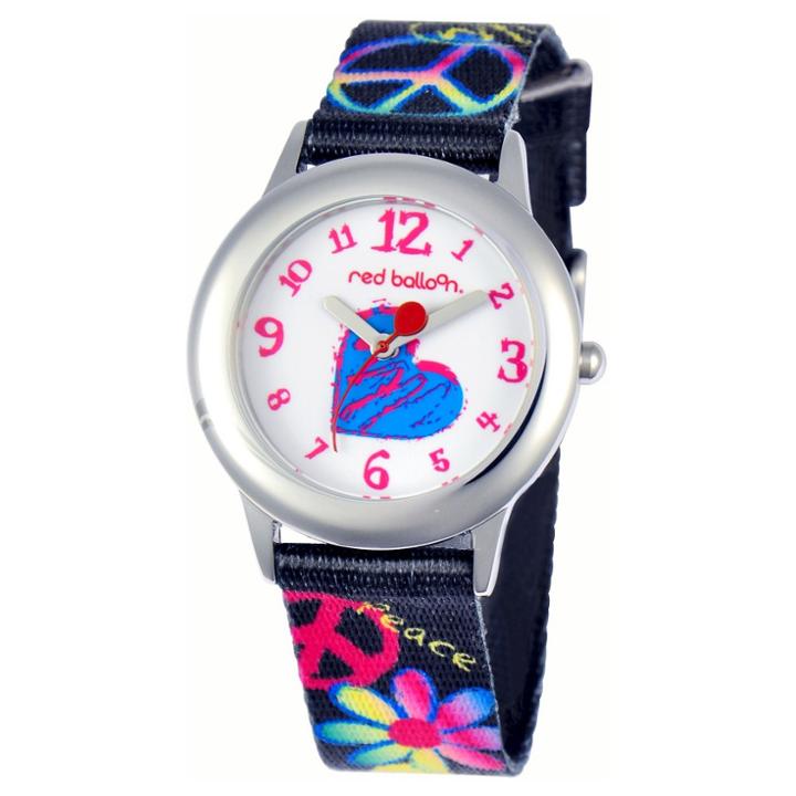 Disney Girls' Red Balloon Peace-love & Happiness Stainless Steel Watch - Black