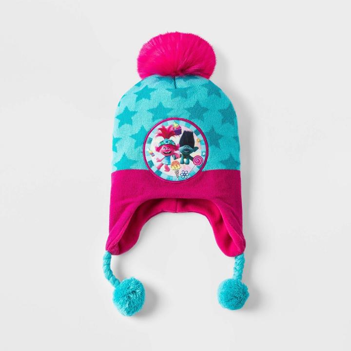 Kids' Trolls Star Pom Beanie, Pink/blue