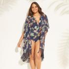 Women's Plus Size Fringe Kimono Cover Up - Sea Angel Navy