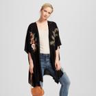 Women's Short Sleeve Embroidered Kimono - Xhilaration Black