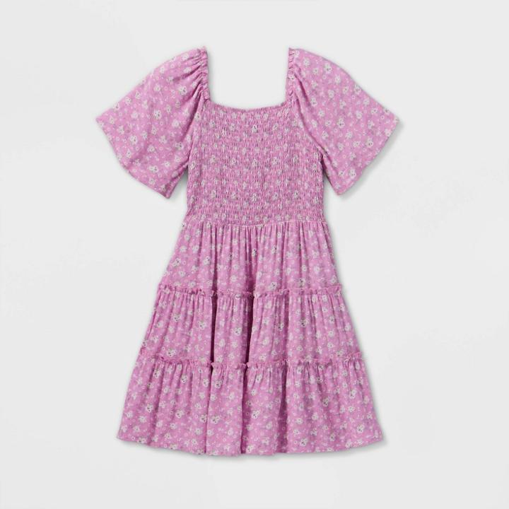 Girls' Flutter Sleeve Dress - Art Class Purple Floral