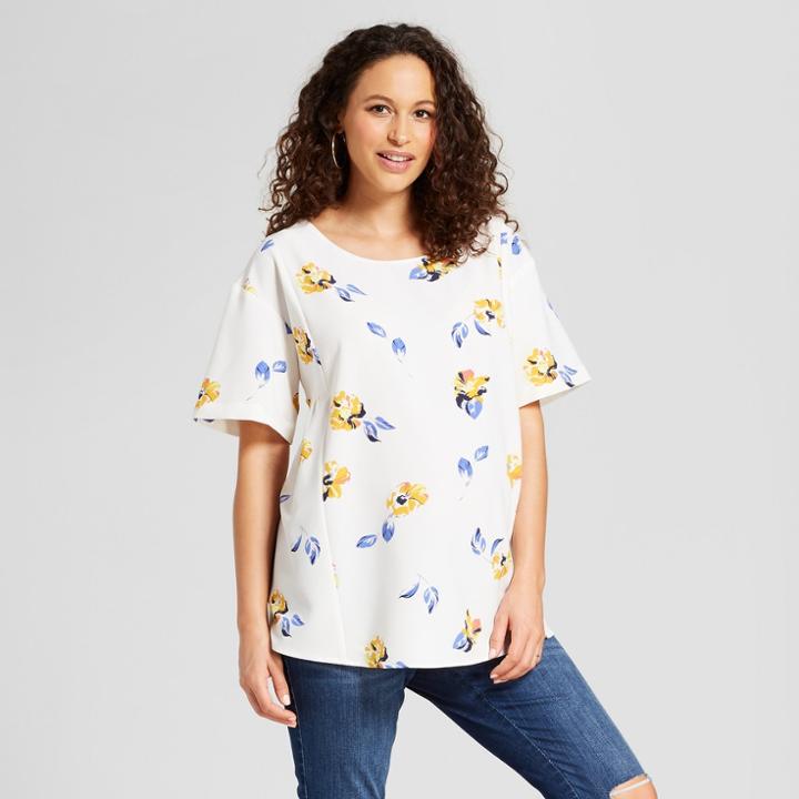 Maternity Floral Print Short Sleeve Woven Top - Isabel Maternity By Ingrid & Isabel Cream L, Women's, White