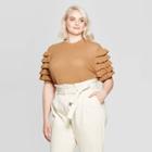 Women's Plus Size Elbow Sleeve Crewneck Pullover Sweater - Who What Wear Brown X