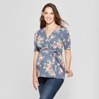 Maternity Floral Print Elbow Sleeve V-neck Printed French Terry Top - Macherie - Navy S, Women's, Blue