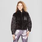Women's Sherpa Full Zip Jacket With Quilted Sleeves - Joylab Black