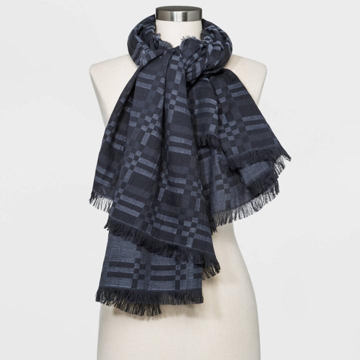 Women's Plaid Oversized Square Scarf - Universal Thread Metallic Gray, Gray/grey