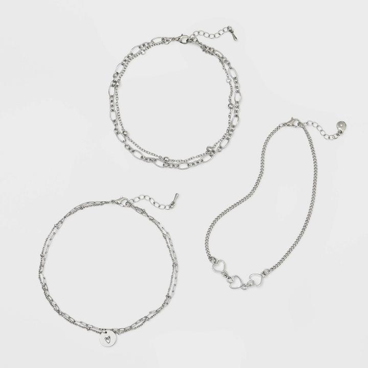 Shiny Heart Chain Anklet Set 3pc - Wild Fable