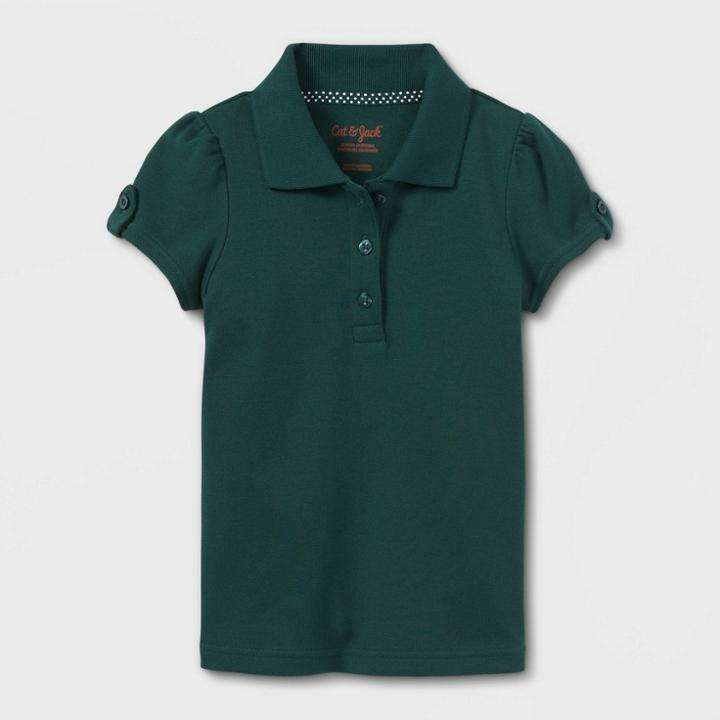 Toddler Girls' Short Sleeve Interlock Uniform Polo Shirt - Cat & Jack Dark Green