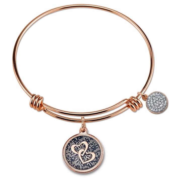 Distributed By Target Women's Stainless Steel Mothers And Daughters Double Heart Expandable Bracelet - Rose Gold