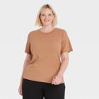 Women's Plus Size Short Sleeve Rib T-shirt - A New Day Tan