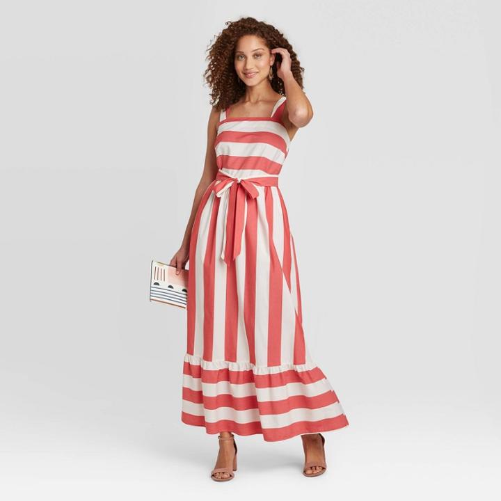 Women's Striped Sleeveless Hem Dress - A New Day Red/white L, Women's,