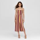 Women's Striped Strappy Apron Front Button-down Cropped Jumpsuit - Xhilaration Yellow