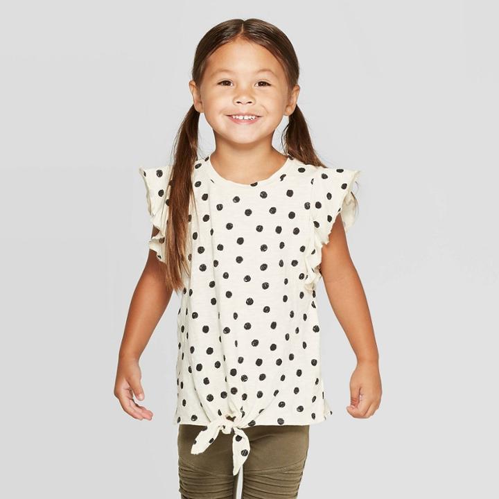 Toddler Girls' Ruffle Sleeve Striped Front-tie T-shirt - Art Class Cream 4t, Girl's, White