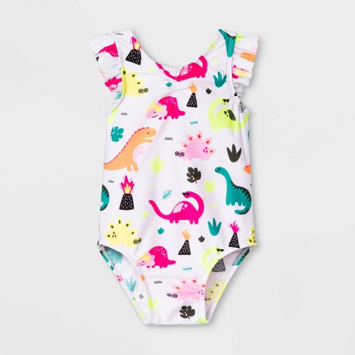 Baby Girls' Wide Strap With Arm Ruffle One Piece Swimsuit - Cat & Jack White