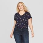 Women's Plus Size Short Sleeve V-neck Essential T-shirt - Ava & Viv Navy