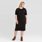 Women's Plus Size Long Sleeve Mock Turtleneck Knit Dress - Ava & Viv Black X, Women's