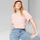Women's Plus Size Striped Crossover Waist Cropped Short Sleeve T-shirt - Wild Fable Orange