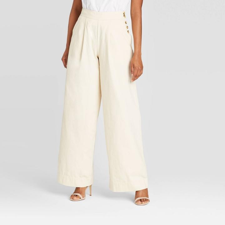 Women's Mid-rise Wide Leg Side Button Pants - Who What Wear Off White 2, Women's, Beige