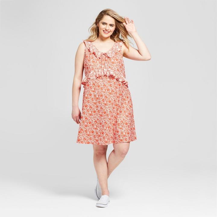 Women's Plus Size Floral Print Ruffle Knit Sundress- Xhilaration Red X