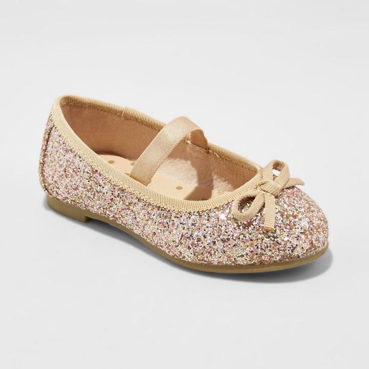 Toddler Girls' Cacey Glitter Ballet Flats Cat & Jack - Gold