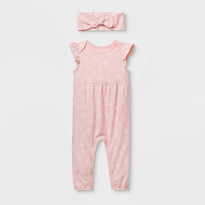 Baby Girls' Ruffle Sleeve Romper With Headband - Cat & Jack Pink Newborn, Girl's