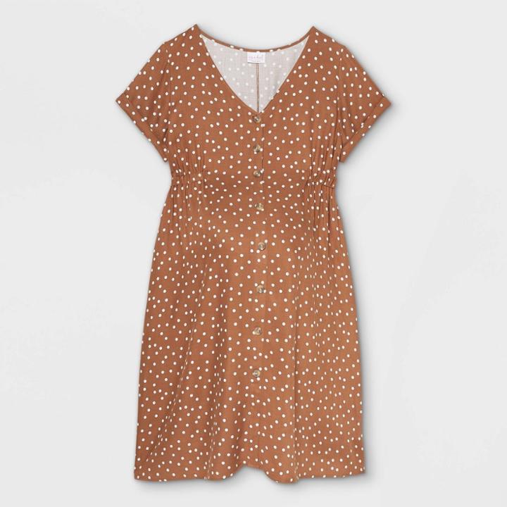 Polka Dot Short Sleeve Button-down T-shirt Maternity Dress - Isabel Maternity By Ingrid & Isabel Brown