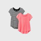 Toddler Girls' 2pk Short Sleeve Striped And Sparkle T-shirt - Cat & Jack Black/pink