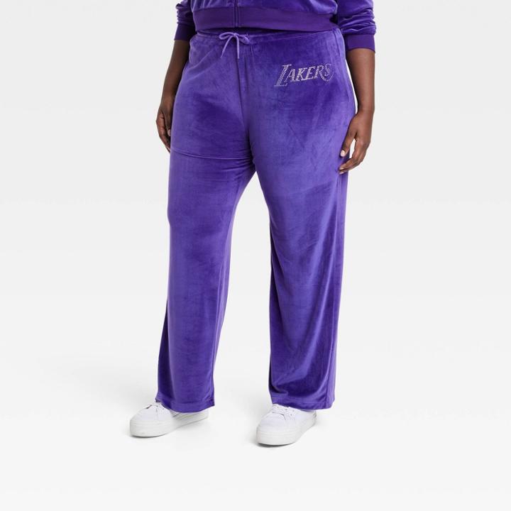 Women's Nba Plus Size Lakers Velour Wide Leg Graphic Pants - Purple